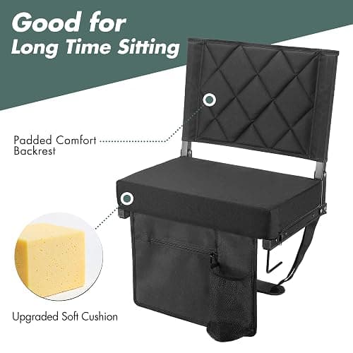 VILLEY Stadium Seats for Bleacher with Back Support, Folding Stadium Seat Cushion, Portable Bleacher Chair, Stadium Chair for Sports Events, Black thumbnail 7