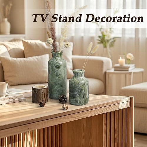YMXYJM Resin 3 Piece Vase Set, Farmhouse Decor, Home Decorative Vase, Vases for Your Kitchen, Bedroom, Office, Living Room, Bathroom, & Shelf Centerpiece Table Decorations, Green thumbnail 6
