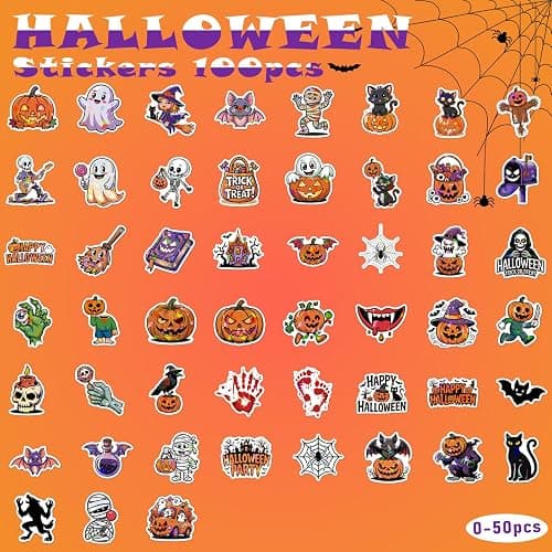 Lovyi 100pcs Halloween Holographic Stickers,Vinyl Halloween Party Favors | Cute Cartoon Pumpkin Ghost Bat Witch Spider Halloween Stickers,Removable Holographic Stickers,Halloween Party Favors thumbnail 8