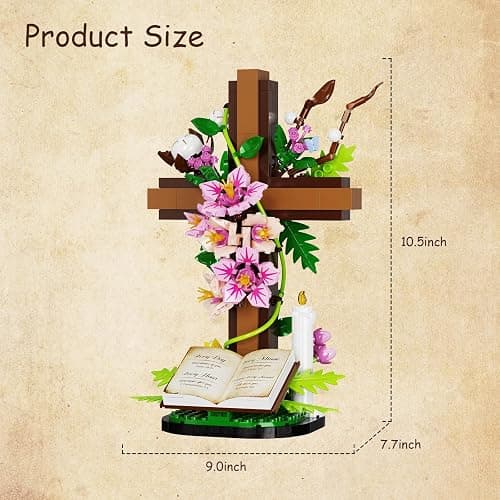 Jesus Cross Flower Building Set, Religious Cross Collectibles Compatible with Lego Jesus Catholic Building Toys,Christmas, Christian, Birthday Gifts for Mothers, Women or Adults (568 PCS) thumbnail 3
