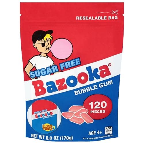 Bazooka Bubble Gum Sugar-Free Chewing Gum Pellets, Bulk Gum in Resealable Bag, 120 Ct in Original Pink Flavor, Sugar Free Bulk, Baseball Party Favors, Nostalgic 90s Candy thumbnail 5