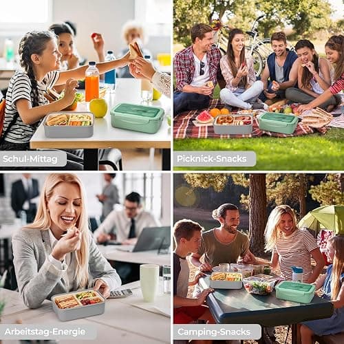 BIBURY Brotdose Lunchbox Erwachsene & Büro 1400ml, auslaufsichere, Große Bento Box mit 3 Fächern & Besteck, mikrowellengeeignet für Schule Arbeit Männer Frauen & Kinder (Grau) thumbnail 9