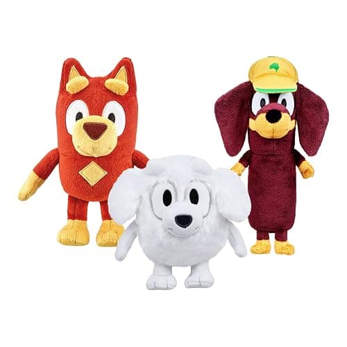 Bluey Friends 3 Pack Plush, 6.5-7.5"/ 16-23 cm Tall Plush Toys (Rusty, Lila, and Snickers) - Image 1