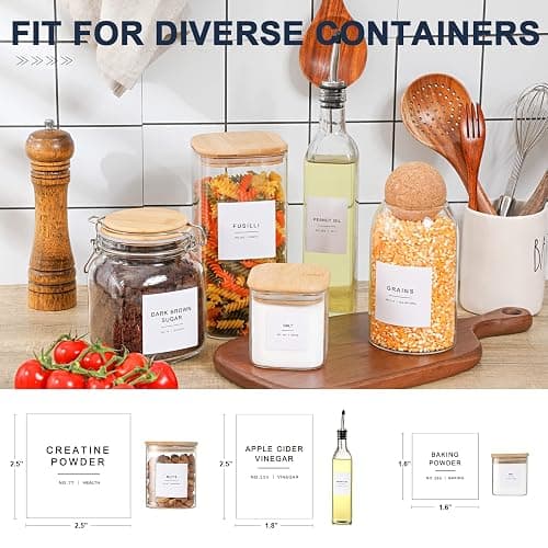308 Kitchen Pantry Labels for Food Containers, 3 Sizes White Minimalist Labels for Organizing, Food Label for Jars, Storage Bins, Preprinted Waterproof Pantry Label for Containers thumbnail 4