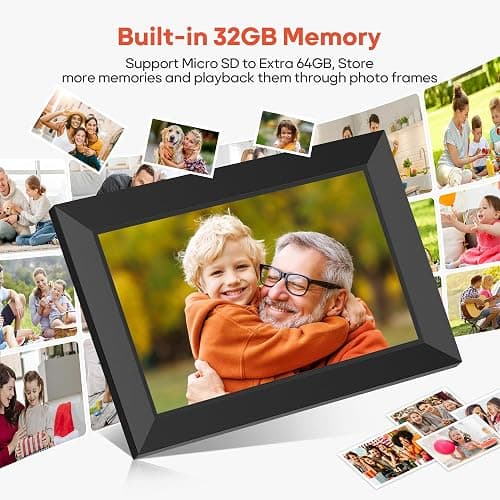 BIGASUO Digital Picture Frame, 10.1" Frameo Digital Frame WiFi with 32GB Memory, 1280x800 IPS Touch Screen, Send Photos/Videos from Your Phone Anywhere, Photo Gifts for Parents and Grandparents thumbnail 4