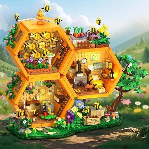 INSOON Farm Bee House Building Set with Lights, 1704PCS Honey Cabin Building Block Kit with Flowers Botanical Animals, Treehouse Construction Model Home Decor, Toy Gift for for Adults Boys Girls 12+ thumbnail 9