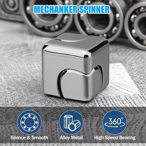 Desk Gear Fidget Cube Spinner for Kid Adult, Spinning Top Metallic Fidget Toys for Anti-Anxiety Stress Relief Autism, 2-in-1 Cube Focus Toy for Desktop Office Classroom Black thumbnail 4