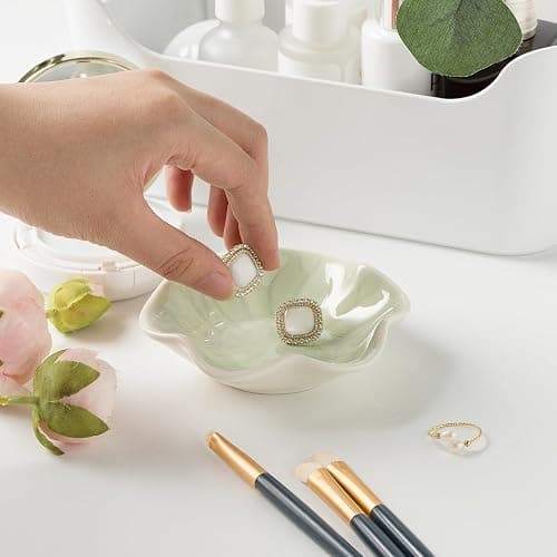 Ceramic Trinket Dish, Ring Tray, Decorative Jewelry Dish for Earrings Necklaces Watch Keys Women (Green Leaf) thumbnail 5