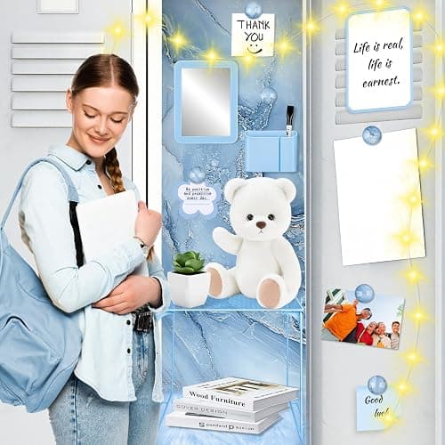 18 Pcs Blue Marble Locker Organizer Kit Includes Magnetic Wallpaper Locker Shelf Magnetic Mirror Pen Holders and Organizing Supplies Locker Decorations Back to School Stuff Gift thumbnail 6