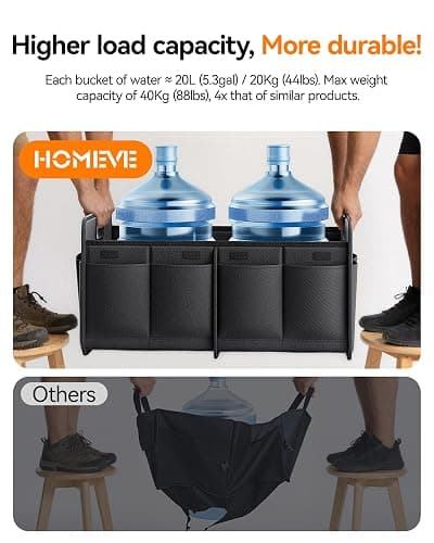 Homeve Car Trunk Organizer for SUV, 18.5Gal Large Capacity No-Sag Heavy Duty, Foldable Waterproof Anti-Slip Storage with 12 Pockets, Fit Sedan,Truck, Universal Car Accessories, Black, Large, 2 Compart thumbnail 6