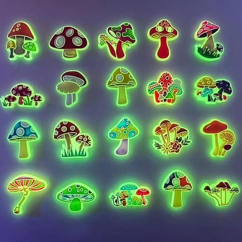 Fungi Fun 20pcs Glow in the Dark Mushroom Shoe Charms for Clog Slides Sandals, Glowing Cute Mushroom Shoe Decoration, Kawaii Colorful Luminous Mushroom Shoe Pins Accessories for Kid Girls,Boys Party Favor thumbnail 2