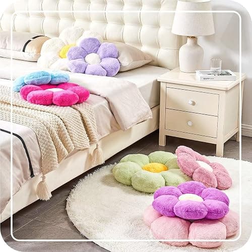 Kcvvcr Pink Flower Pillow, Cute Decorative Flower Shaped Throw Pillow with Faux Rabbit Fur, 14.9" Soft Flower Plush Throw Pillow Floor Pillows Room Décor for Bedroom Living Room thumbnail 6