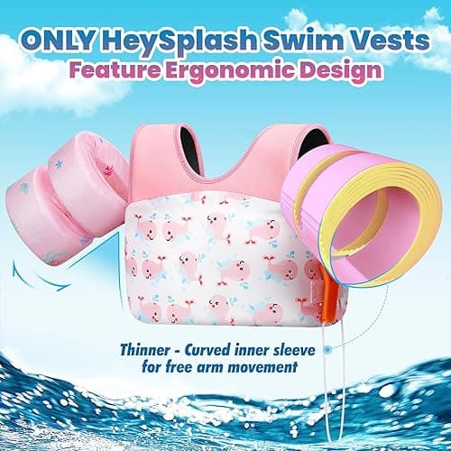 HeySplash Swim Vest for Kids, Toddler Pool Floaties Fit 20-50/70 Lbs, Children Swimming Vest with Adjustable Strap, Swim Jacket Water Wing Arm Float, Puddle Sea Beach Boat Jumper Boy Girl Baby - for kids 22-70 lbs - B Pink Whale thumbnail 2