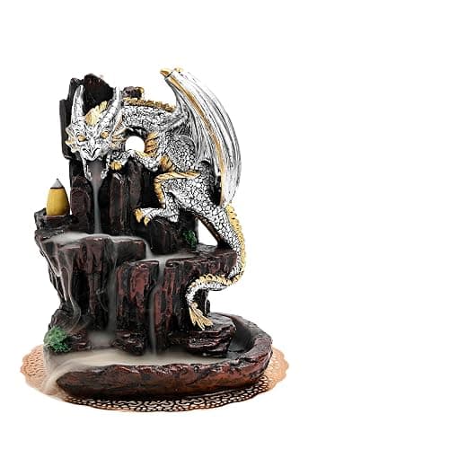 Zvaiuk Dragon Backflow 2 Sided Mountain Waterfall Incense Burner,Fountain Smoke Incense Holder with Backflow Incense Cones, Tweezers, Mat,Resin Aromatherapy Meditationvaiuk (Silver) - Image 1