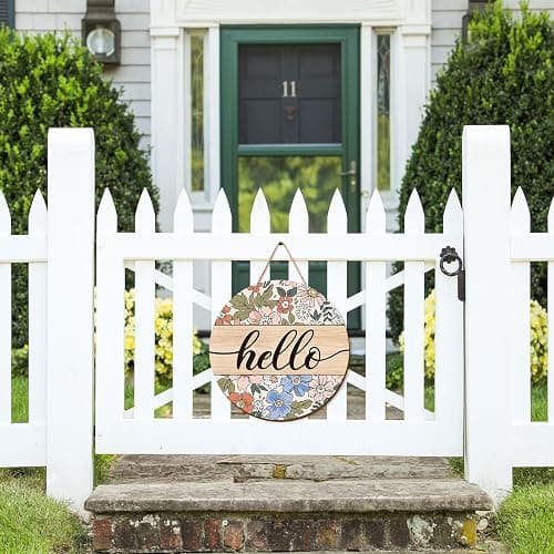 Whaline Vintage Hello Front Door Sign Boho Flower Welcome Wall Sign Colorful Floral Wooden Hanging Wreath for Spring Summer Holiday Indoor Outdoor Farmhouse Home Porch Window Decor thumbnail 4