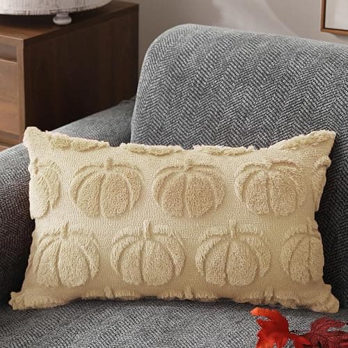 DFXSZ Fall Pillow Covers 12x20 Fall Decorations Autumn Beige Big Pumpkins Decor Soft Plush Faux Fur Wool Couch Cushion Case for Chair Sofa Living Room Home Decor YZT100A thumbnail 2