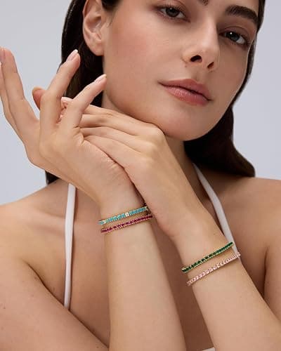 PAVOI 14K Gold Plated Colorful Tennis Bracelets for Women - Gold Tennis Bracelet with Colored Cubic Zirconia - Hypoallergenic Summer Color CZ Jewelry Gift thumbnail 4