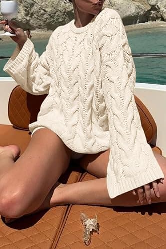 Cicy Bell Womens Oversized Cable Knit Sweaters Long Sleeve Chunky Pullover | Fall Clothes, Casual Trendy, Crewneck, Loose Fit, Pullover Tops, Winter Warm thumbnail 7