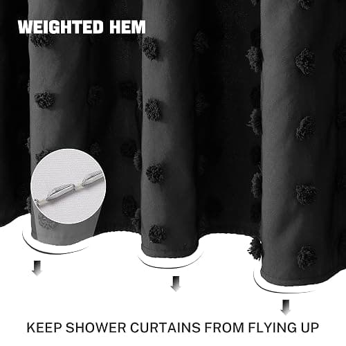 Siiluminisoy Black Boho Shower Curtain Woven Fabric Cute Shower Curtain, 72 x 72 Tufted Pleat Floral Textured Modern Farmhouse Minimalist Shower Curtain Set with Hooks for Bathroom thumbnail 4