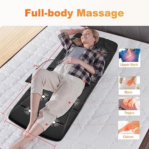 CILI Massage Mat Full Body,Massager Chair Pad,10 Vibration Motors & 5 Massage Modes,Back Massager for Bed,Massage Mattress Pad for Back,Heating Pad with Auto Shut Off, Gifts for Men,Women,Black thumbnail 5