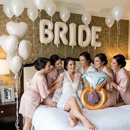 Cream White Bridal Shower party decorations with huge 40 Inch BRIDE letter Pearl Balloons BRIDE to be Sash Bridal Veil and Diamond Ring Heart shape Balloons For Bachelorette party Wedding supplies thumbnail 8
