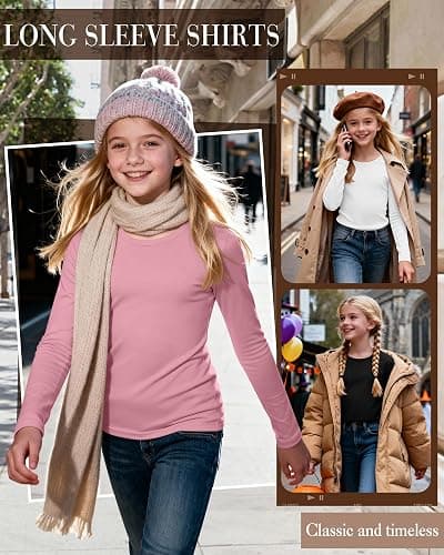 LessonZoo 3 Pack Girls' Long Sleeve Shirts Basic Round Neck Tops Teen Girl Undershirts Loose Fit Casual Pullover Tees thumbnail 4