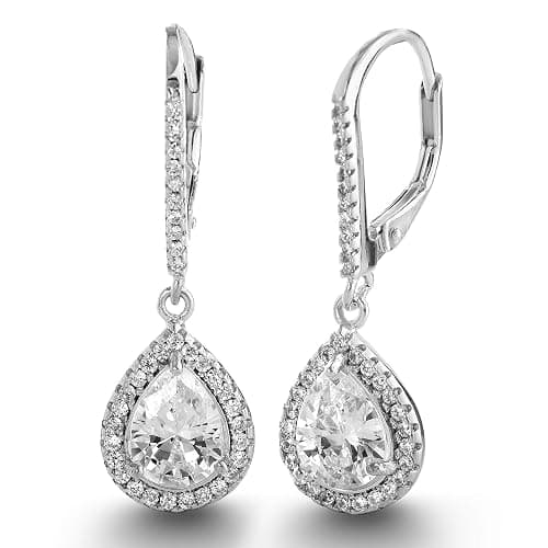 Lesa Michele 2 Cttw Cubic Zirconia Teardrop Dangle Earrings for Women Rhodium Plated 925 Sterling Silver - Image 1