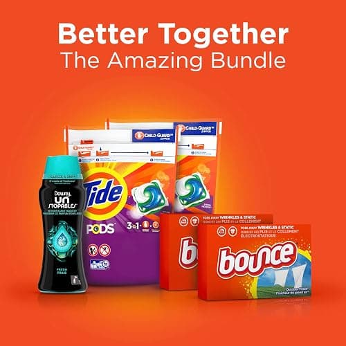 Tide Pods Liquid Laundry Detergent Pacs, Downy Unstopable Scent Beads and Bounce Dryer Sheets, Better Together Bundle thumbnail 2
