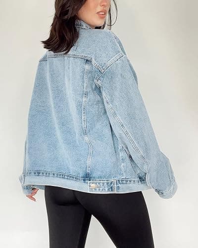 Kedera Women's Oversized Jean Jacket Long Blue Denim Jacket Long Sleeve Button Down Trucker Jacket Shacket Fall Coats thumbnail 4