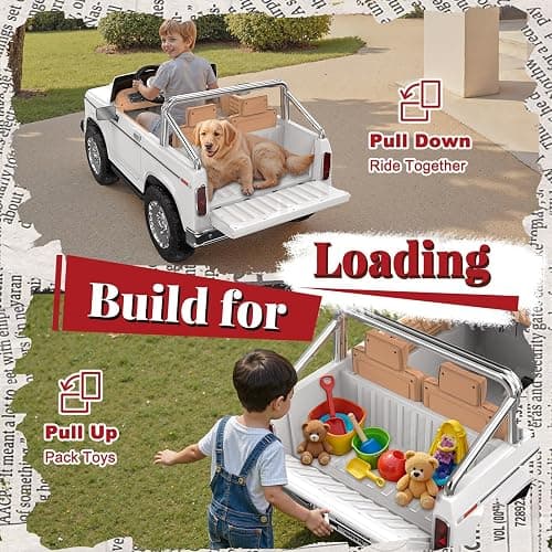 ANPABO Licensed Ford F-150 24V 2 Seater Ride on Car for Kids, White | Retro all-terrain 24v ride on toys for ages 3-8 w/parent remote, 4x100w motors, 3 speeds, large storage trunk & music player thumbnail 6