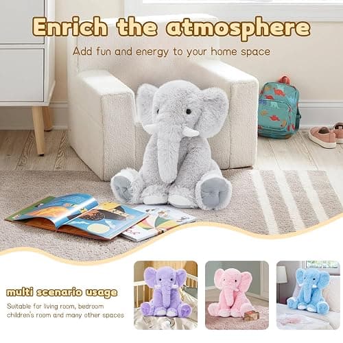 Toys Studio 19.6 Inch Stuffed Elephant Giant Plush Grey Elephant Stuffed Animal for Kids Gift for Girls Birthday Christmas Valentine's Day Themed Party Decorations thumbnail 6