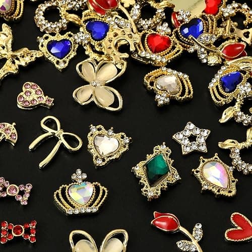 ZUMILLMN 20Pcs 3D Gold Nail Charms Random Butterfly Crown Cherry Nail Art and Gems for Nail 3D Alloy Nail Charms Shiny Nail Rhinestones Alloy Nail Charm Nail Gems Cute Charms for Nails Design（Gold） thumbnail 6