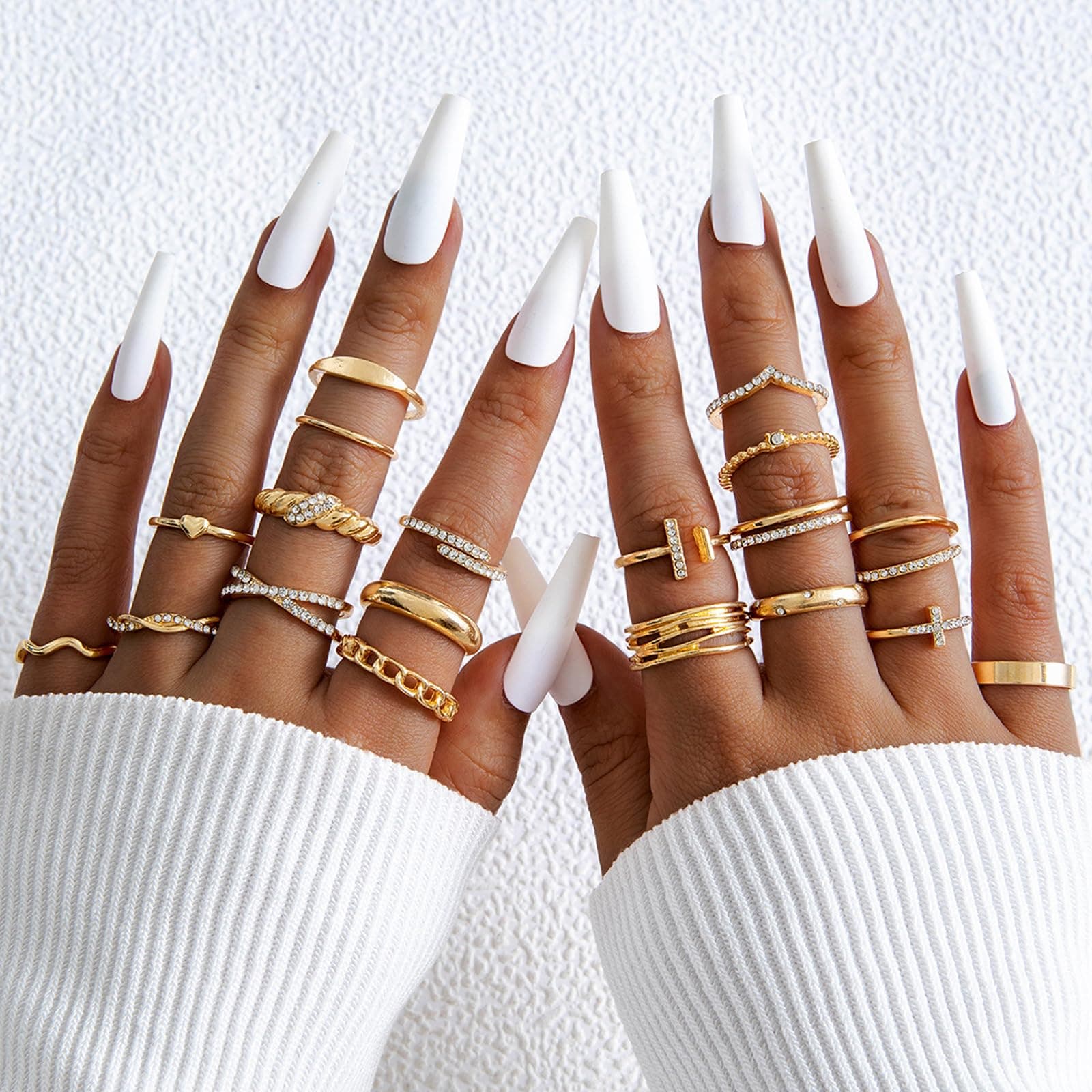 EDLMKM Ladies Gold Ring Set, Gold Chunky Ringss, GGold Rings Set for Women, Dainty Simple Fashion Stackable Finger Rings Pack thumbnail 6