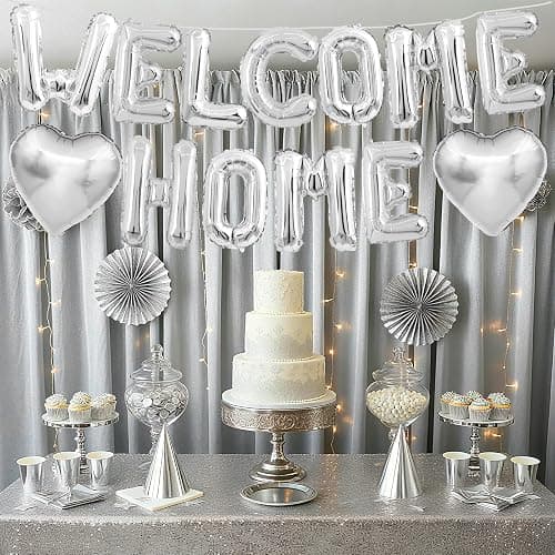 Welcome Home Balloons Silver,16Inch Welcome Home Foil Balloons Banner with 18Inch Heart Balloon Welcome Home Party Decorations for Homecoming Party House Warming Party Family Party Decorations thumbnail 6
