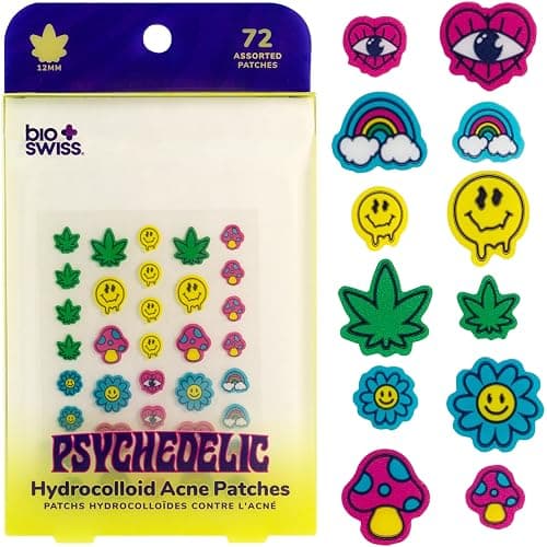 BioSwiss Psychedelic Pimple Patches, Hydrocolloid Acne Patch for Zits and Blemishes, Face and Skin Stickers, 72 Count - Image 1