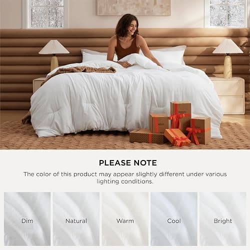 Bedsure Queen Size Comforter Set, White Soft Prewashed Bedding for All Seasons, 3 Pieces GentleSoft™ Warm Down Alternative Bed Set, 1 Lightweight Comforter (90"x90") and 2 Pillowcases (20"x26") thumbnail 7