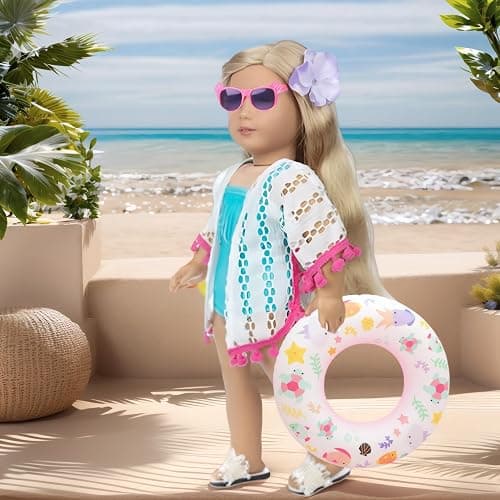 18 Inch American Doll Accessories, Fashion Doll Swimming Play Sets for American 18 Inch Girl Including Clothes Swimsuit Sunglasses Phone Shoes thumbnail 7