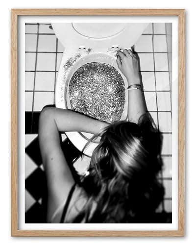 EcoHest Small 8x10 in After the Disco Party Framed Wall Art for Bathroom | Natural Oak Wood Frame, Canvas Wall Art, Black & White Funny Wall Decor for Bathroom, Bedroom, Dorm Room, College Room, 1Pack - Image 1