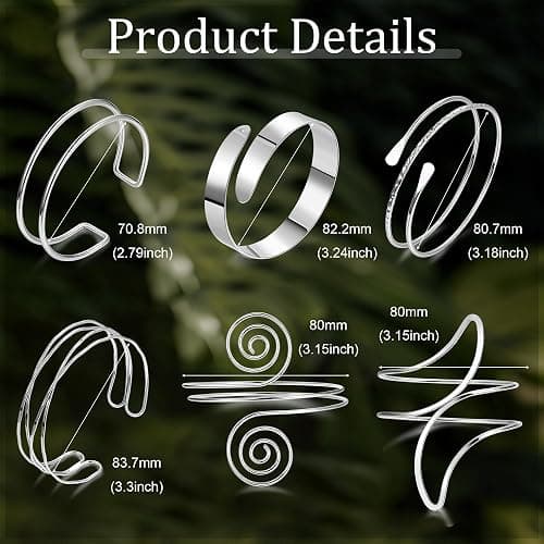 Vegolita 6Pcs Boho Coil Arm Cuff Bangle Set - Adjustable Minimalist Open Arm Cuff Armlet Armband thumbnail 2