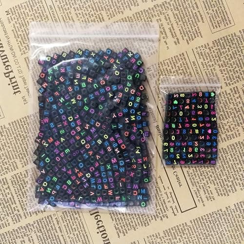 Amaney 800pcs 6×6mm Black Square Acrylic Alphabet Letter Beads A-Z Include 100pcs Heart and Number Beads for Jewelry Making Bracelets Necklaces Key Chains Each Letter Included thumbnail 7