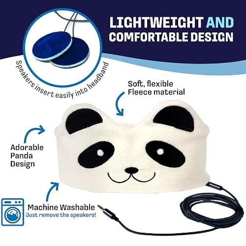CozyPhones Over The Ear Headband Headphones - Kids Headphones Volume Limited with Thin Speakers & Super Soft Fleece Headband - Ivory Panda thumbnail 3