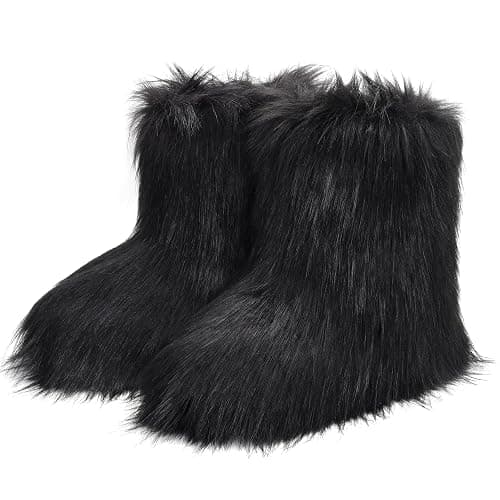CEPEPRIN Women's Faux Fur Boots Furry Fuzzy Snow Boots Fluffy Winter Boot | Warm Comfortable Mid-Calf Boot Outdoor Indoor Flat Shoes thumbnail 3