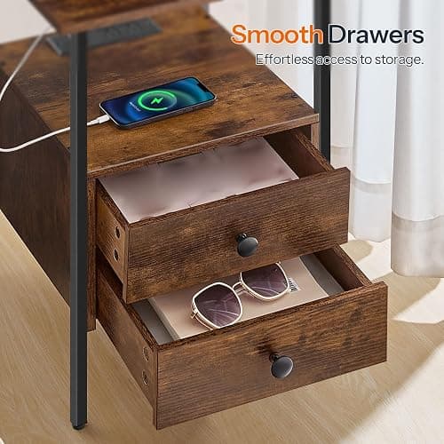 HOOBRO End Table Set of 2 with Charging Station, Bedside Table with 2 Drawer & USB Ports & Type-C Port, Nightstand for Small Spaces, Stable and Sturdy, for Living Room, Rustic Brown BF43UBZP201 thumbnail 9