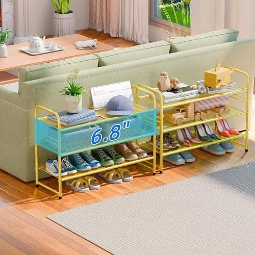 SUFAUY Shoe Rack for Closet, 33 inch Metal Shoe Shelf Heavy Duty, 3 Tier Mesh for Shoes, Gold thumbnail 5