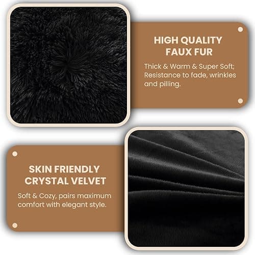 MEGO Luxury Fluffy Body Pillow Cover, 20x54 Shaggy Faux Fur Body Pillow Case, Black Soft Plush Fuzzy Body Pillowcase, Decorative Furry Long Bed Pillow with Zipper Closure Hug Pillow for Bedroom Black thumbnail 6