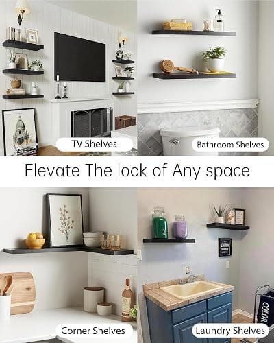 BAYKA Floating Shelves for Wall, 22.5 inches Black Wall Shelves for Bathroom, Bedroom, Living Room, Kitchen & Book, Hanging Display Decor Organizer Shelf with 22 lbs Capacity thumbnail 7