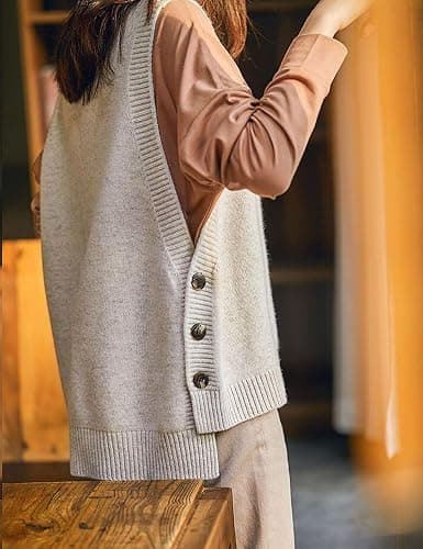 HangNiFang Women's Round Neck Sleeveless Pullover Ribbed Knit Sweater Vest Top thumbnail 3