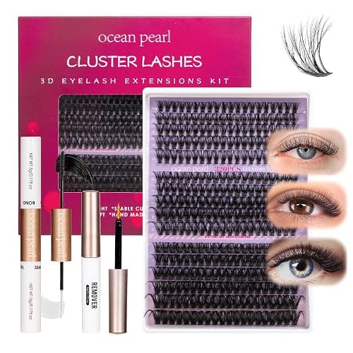 Ocean Pearl Cluster Lashes Kit 320PCS Individual Eyelashes 40D+50D+100D Eyelash Extension Kit 11-20mm False Eyelashes DIY Lash Extension Natural Lash Clusters with Super Bond&Seal&Remover&Tweezer-100D - Image 1