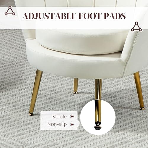 HOMCOM Modern Accent Chair, Velvet-Touch Fabric Leisure Club Chair with Gold Metal Legs for Bedroom, Cream White thumbnail 7
