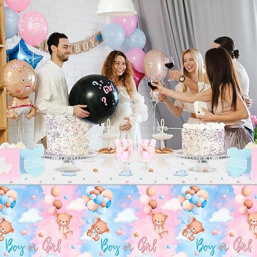 Tischdecke Gender Reveal, 3pcs 220 * 130cm Baby Party tischdecke, Rosa und Blau tischdecken mit Bär, tischdecke Outdoor für Gender Reveal Party, Baby Party Dekoration, Boy or Girl deko - Rosa und Blau thumbnail 8